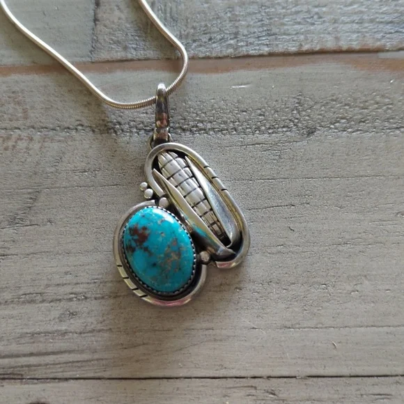 Vintage Native American Navajo Turquoise Pendant Wilson Padilla - Picture 3 of 10